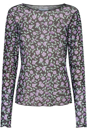 Mesh Top | Mint Purple Flower | Langærmet mesh top med print fra Liberté