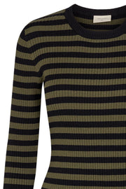 Viba O Pullover | Olive Night Mix | Stribet pullover fra Freequent