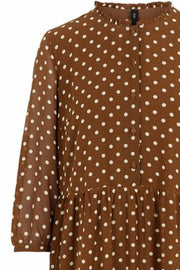 Greenish Dot Long Dress | Mocha Bisque | Lang kjole med prikker fra YAS