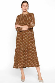 Greenish Dot Long Dress | Mocha Bisque | Lang kjole med prikker fra YAS